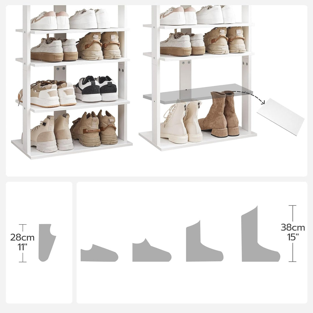 HOOBRO 8-lagiges Schuhregal, schmales Schuhablage, 50 cm Schuhschrank mit 2 Haken, Ablagegestelle, p