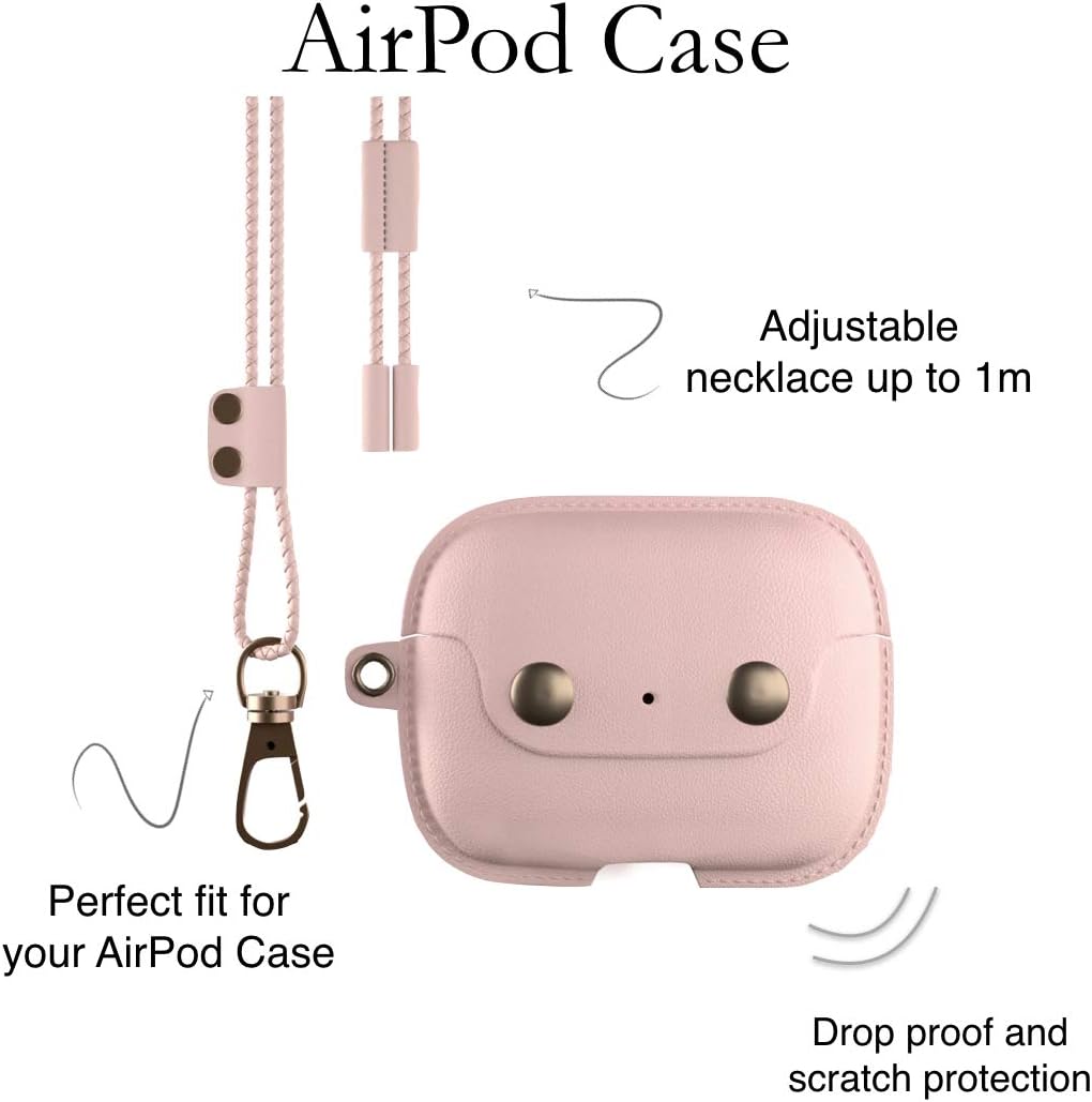 Woodcessories - AirPods Pro Leder Hülle mit Halskette, AirCase (Rose Nude) AirPods Pro rose, AirPods