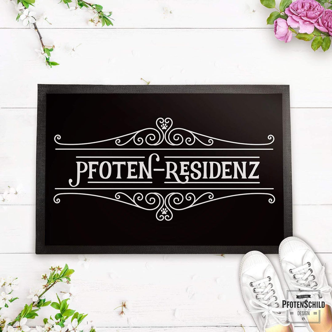 Fussmatte mit lustigem Spruch - Pfoten Residenz - Beste Geschenkidee für Familie mit Haustier - 75 x