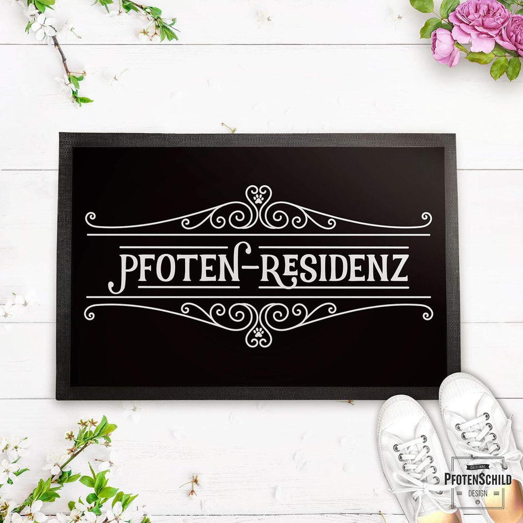 Fussmatte mit lustigem Spruch - Pfoten Residenz - Beste Geschenkidee für Familie mit Haustier - 60 x