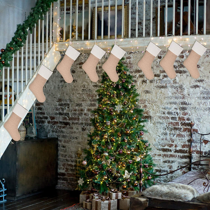 Sunshane 8er Set Weihnachsstrumpf Sackleinen Kamin Weihnachtssocken zum Befüllen & Aufhängen für Wei