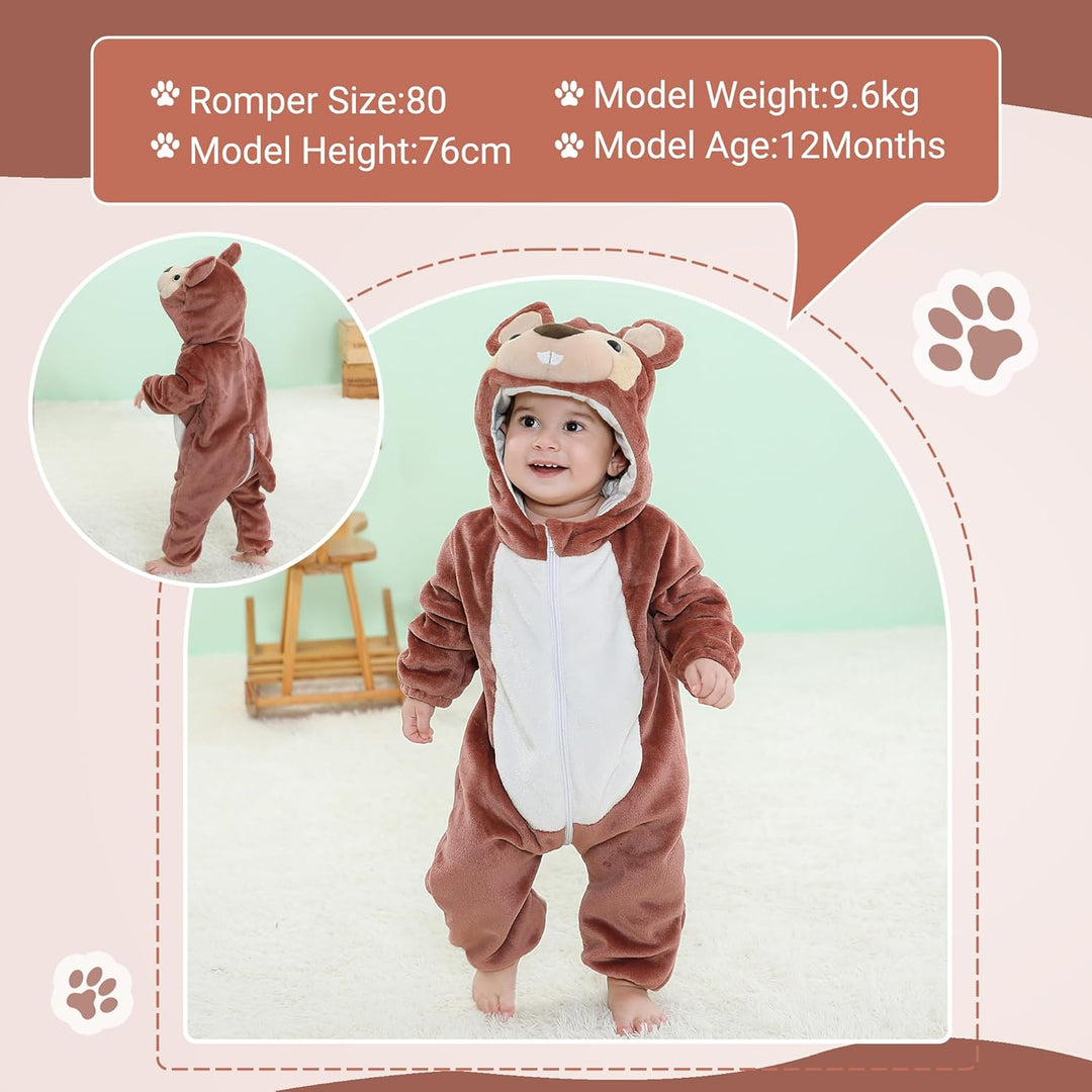 COOKY.D Unisex Winter-Overall mit Kapuze für Babys 2-36 Monate 2-5 Monate Eichhörnchen, 2-5 Monate E