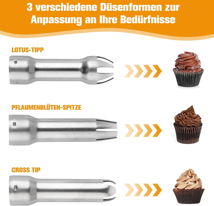 ERWEY Sahnespender 500ML, Sahnesyphon Aluminium, Sahnesprüher Auslaufsicherer Einfach Reinigen mit 3