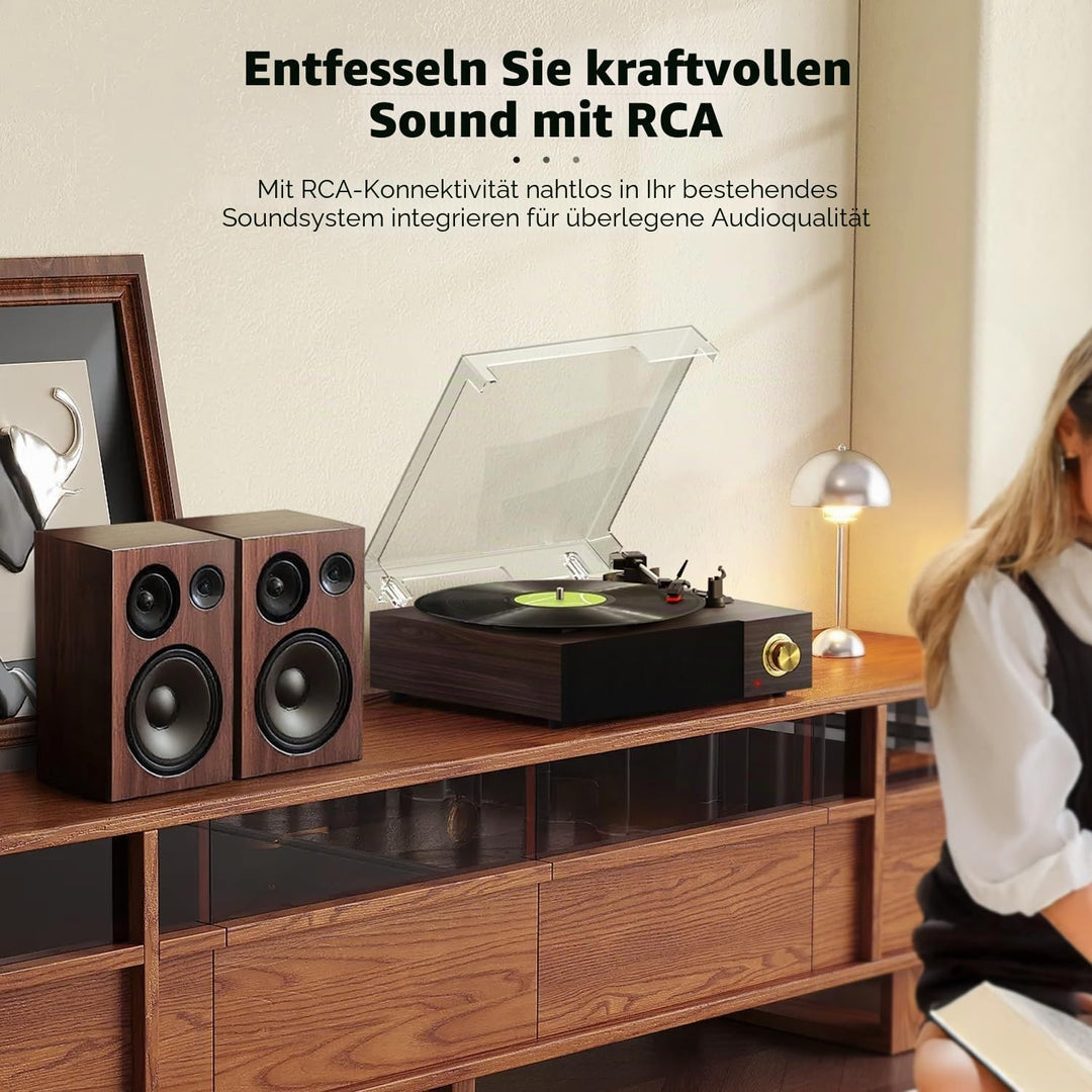 FYDEE Vintage Vinyl Plattenspieler mit integrierten Lautsprechern, Bluetooth 5.4 Vinyl-Player, 3 Ges