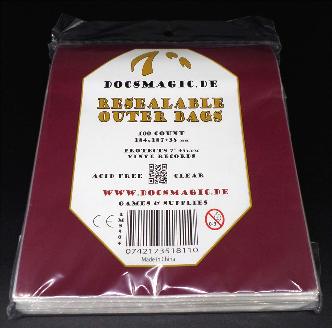 docsmagic.de 100 Resealable Outer Bags for 7" 45rpm Vinyl Records Clear 3 Mil - Schallplatten Hüllen
