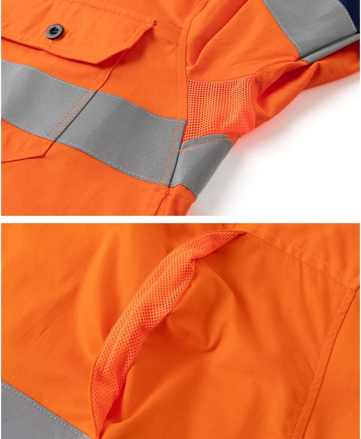 Yukirtiq Herren Button-Down-Arbeitshemd Reflektierendes Band Langarmshirts Arbeitsjacke Atmungsaktiv