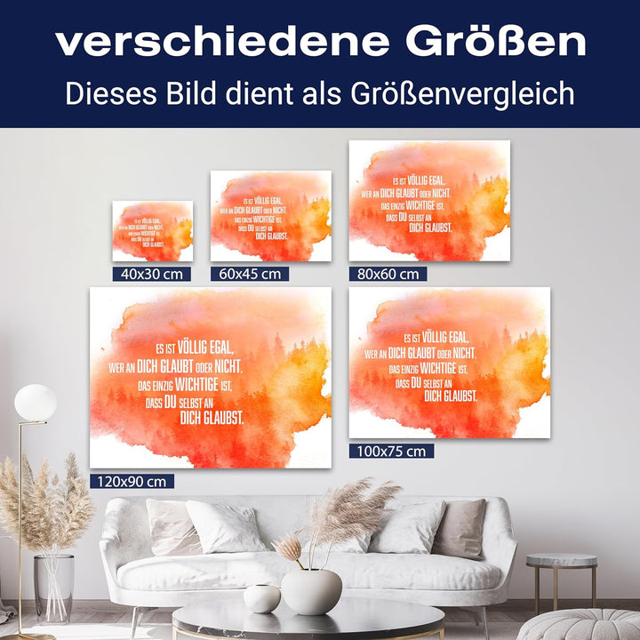 wandmotiv24 Motivations Motiv als Leinwandbild, 40x30cm, Querformat, Glaub an Dich selbst, Orange, A