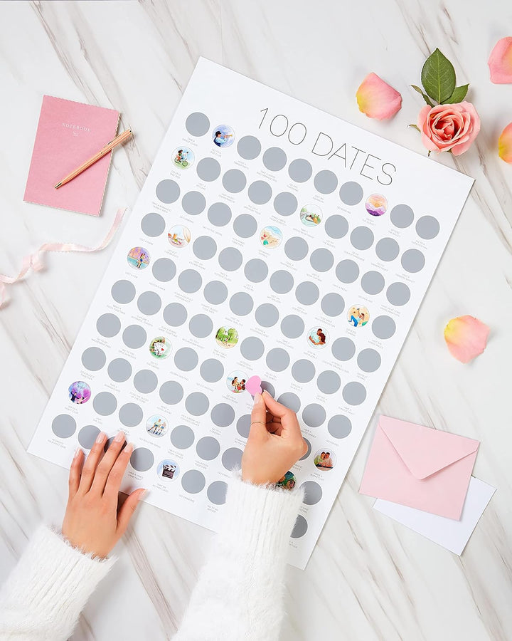 TBD 100 Dates Scratch Off Poster - Date Night Bucketlist Jubiläum für Paare, Date Night Ideen, Gebur