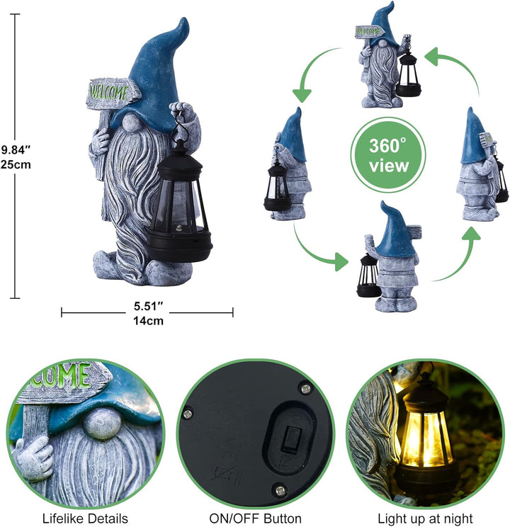 Yeomoo Gartenzwerge Lustig mit Solarlampen für Aussen Gartendeko: Gartenzwerge Willkommen Solar Gart