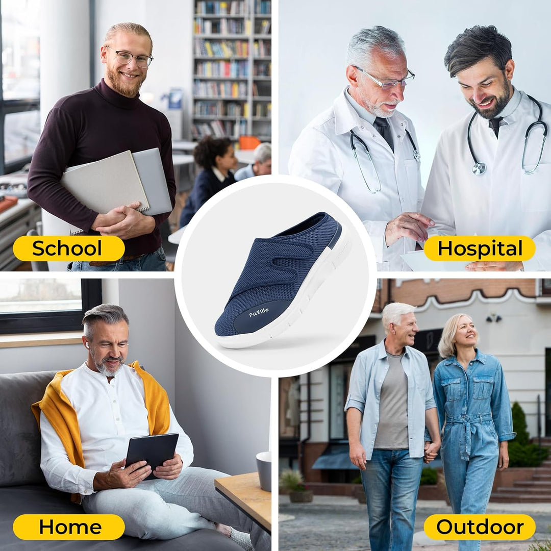 FitVille Diabetiker Slipper Herren Extra Weit Gesundheitsschuhe mit Klettverschluss Orthopädische Ha