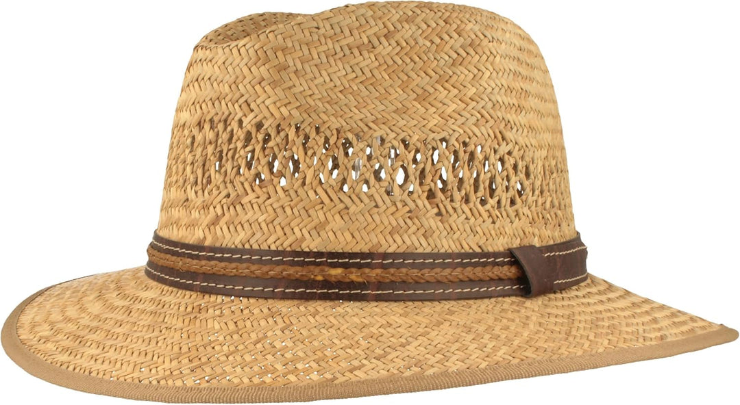 Breiter Strohhut Sommerhut Sonnenhut – Handgeflochten aus 100% Stroh – Bogart – Besonders Leicht, Fl