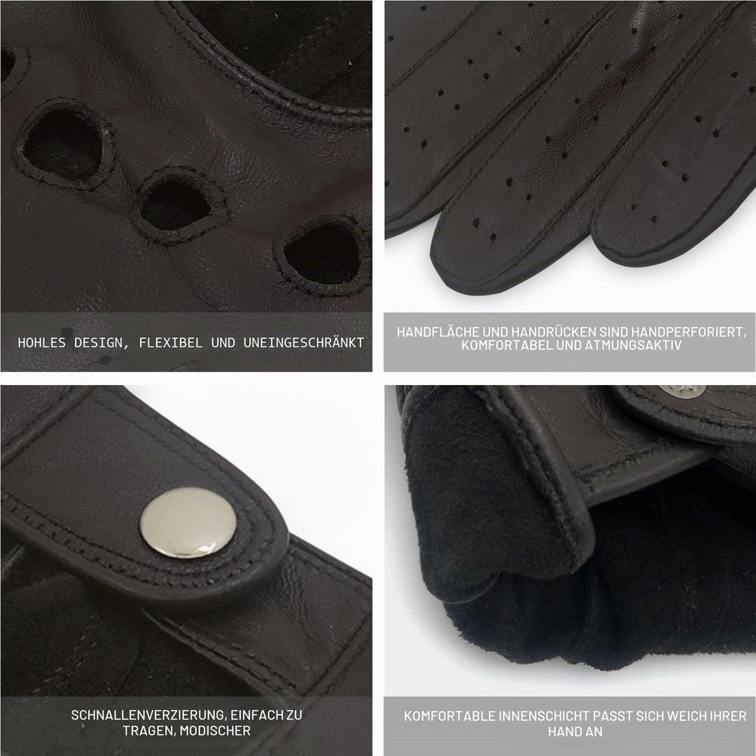 ZLUXURQ Herren Luxus 100% Schaffell Fahrhandschuhe-Weiches hochwertiges Leder Medium(21.6-22.9cm) Du