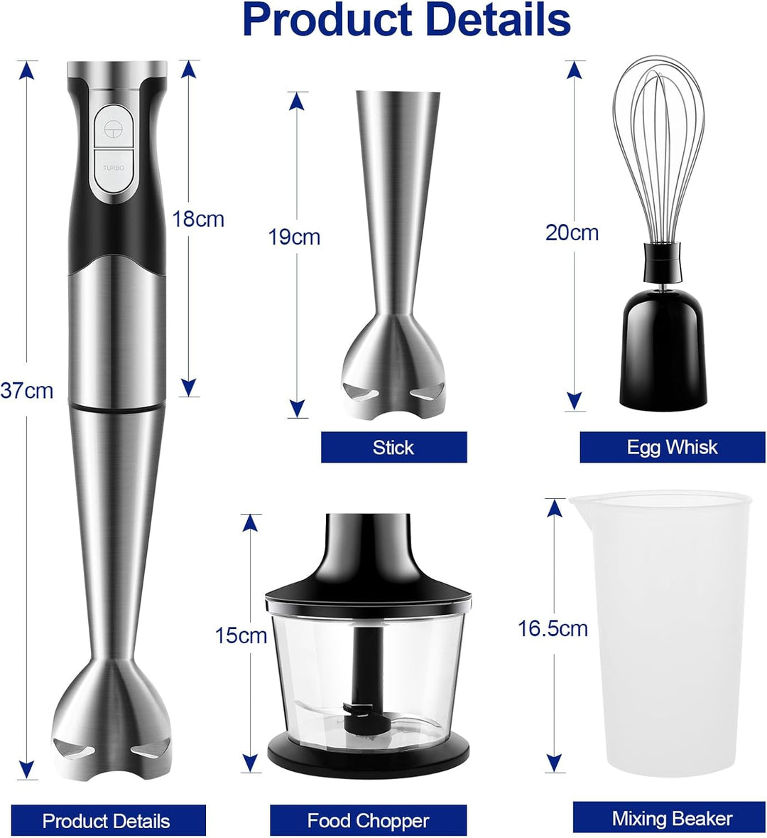 NWOUIIAY Stabmixer set 6-in-1 Pürierstab Edelstahl Set 1200W Stabmixer 600ml Messbecher, Schneebesen