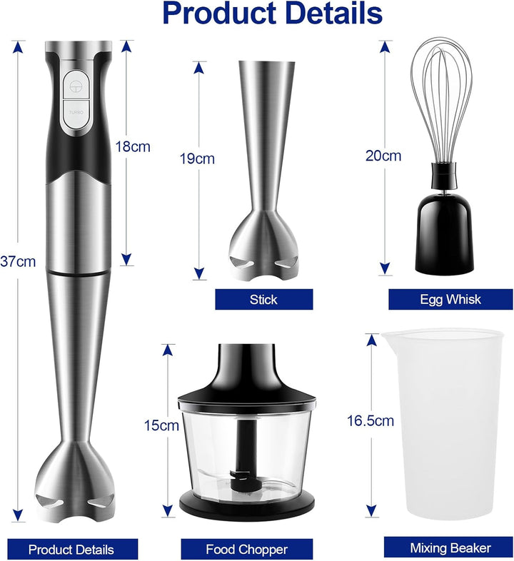 NWOUIIAY Stabmixer set 6-in-1 Pürierstab Edelstahl Set 1200W Stabmixer 600ml Messbecher, Schneebesen