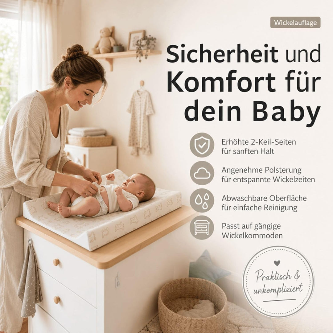 Fillikid Wickelauflage 2-Keil Exclusiv/Wickelmulde 50x65 cm/Wickelunterlage mit abwaschbarer Folienb