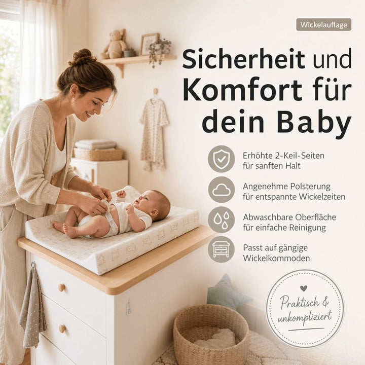 Fillikid Wickelauflage 2-Keil Exclusiv/Wickelmulde 50x65 cm/Wickelunterlage mit abwaschbarer Folienb