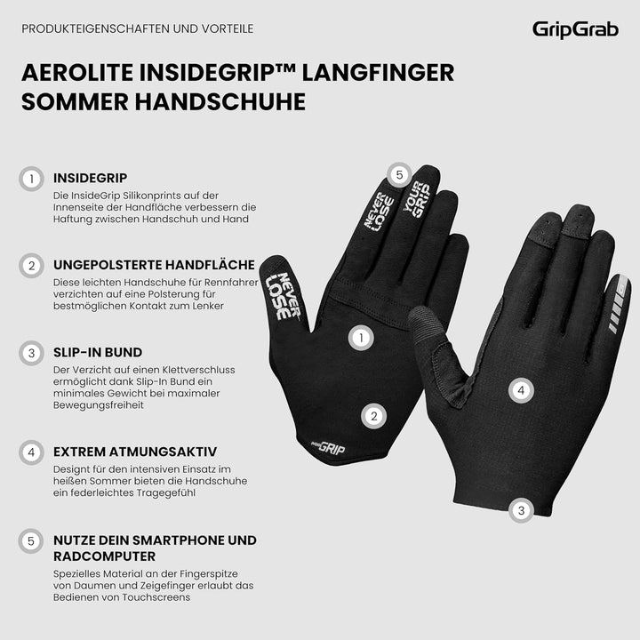 GripGrab Unisex – Erwachsene Aerolite Insidegrip Langfinger Profi MTB Race Handschuhe Mountainbike X