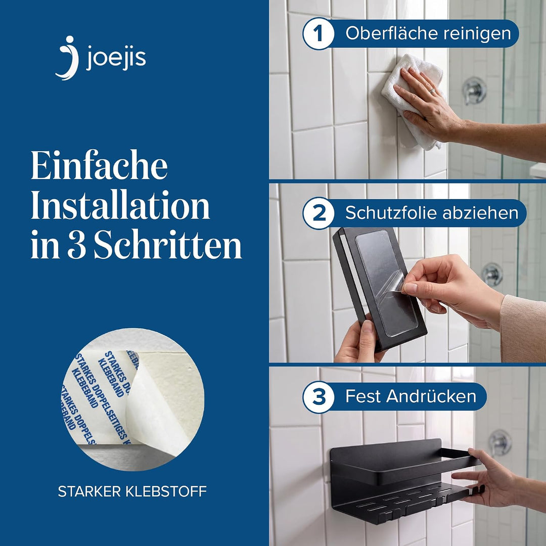 Joeji's Duschablage Edelstahl - 3M Selbstklebend Ohne Bohren - Duschregal Bad - Ablage Dusche Halter