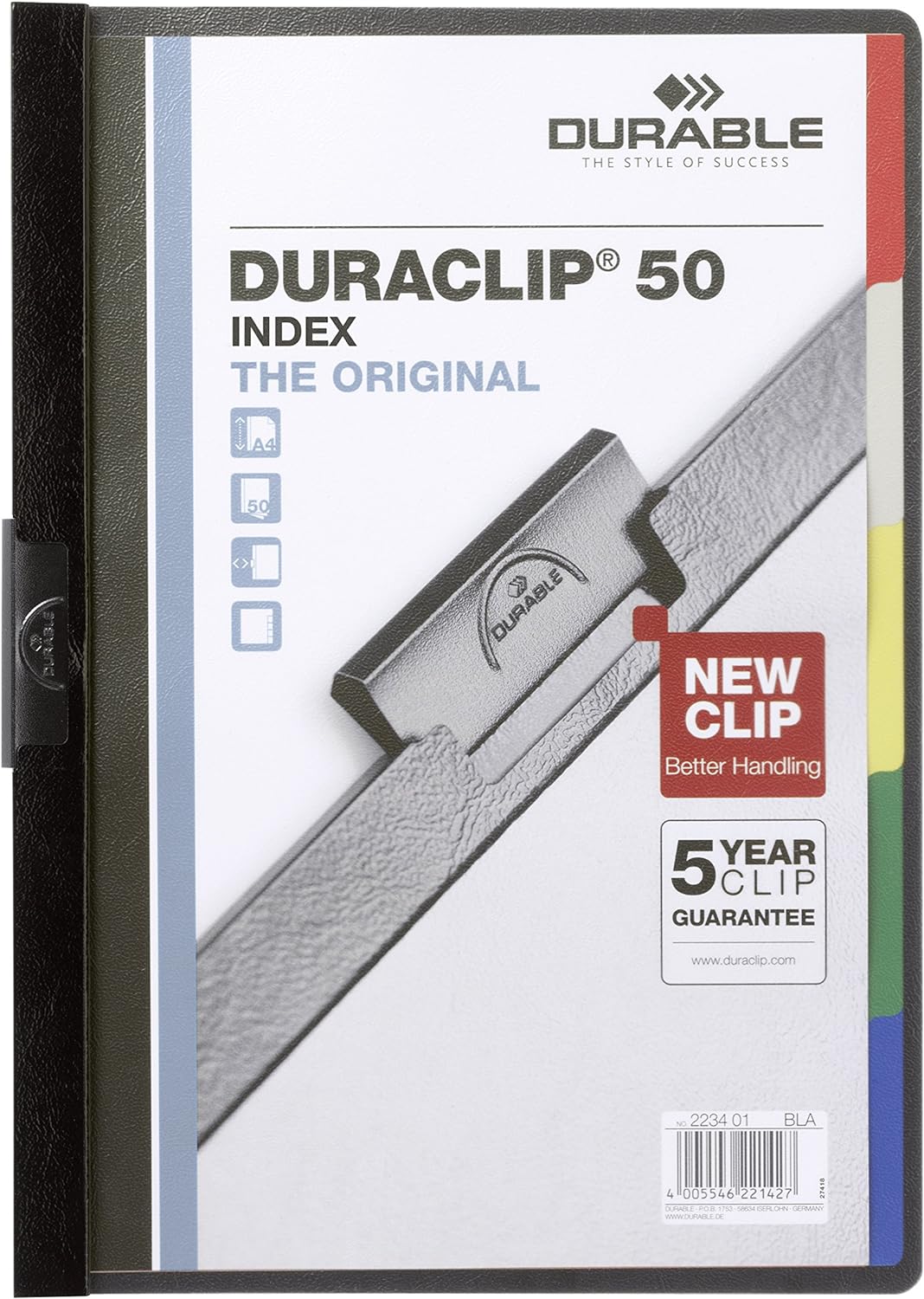 Durable Klemm-Mappe Duraclip Original 50 Index mit Register, 25 Stück, schwarz, 223401 DIN A4 inkl.