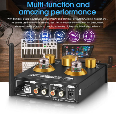 Douk Audio P1 Bluetooth 5.0 HiFi-Verstärker GE5654 Röhrenvorverstärker Valve Tube Preamp Ventil Kopf