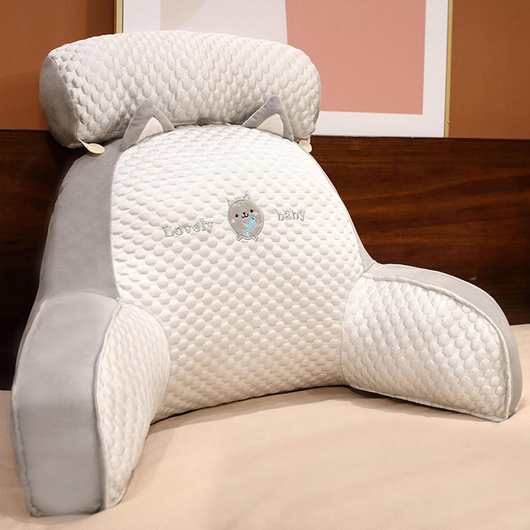 Backrest Cushion with Armrests, Ice Silk Cute Reading Pillow, Reading Cushion for Bed, Back Cushion
