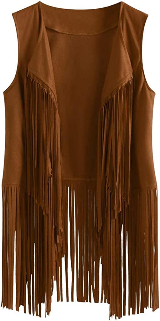 MIMIKRY Fransen Weste in Wildleder-Optik Cowgirl Hippie Indianerin Boho Festival 60er Jahre Western,