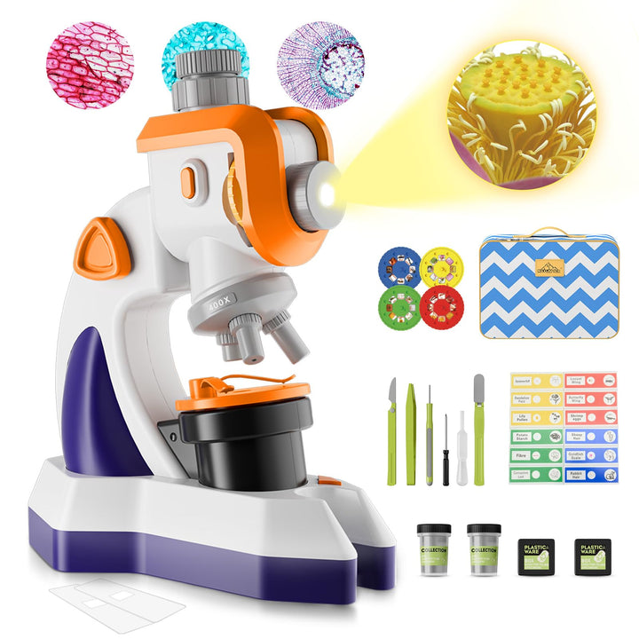 MAXLAPTER Mikroskop für Kinder, 100X-1200X Kinder Mikroskop Kit mit Projektor, Mikroskop Dias Set, L