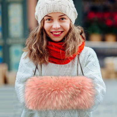 URFEDA Kunstpelz Hand Muffs Damen,Kunstfell-Handwärmer mit Umhängeband Winter Plüsch Handwärmer Kuns