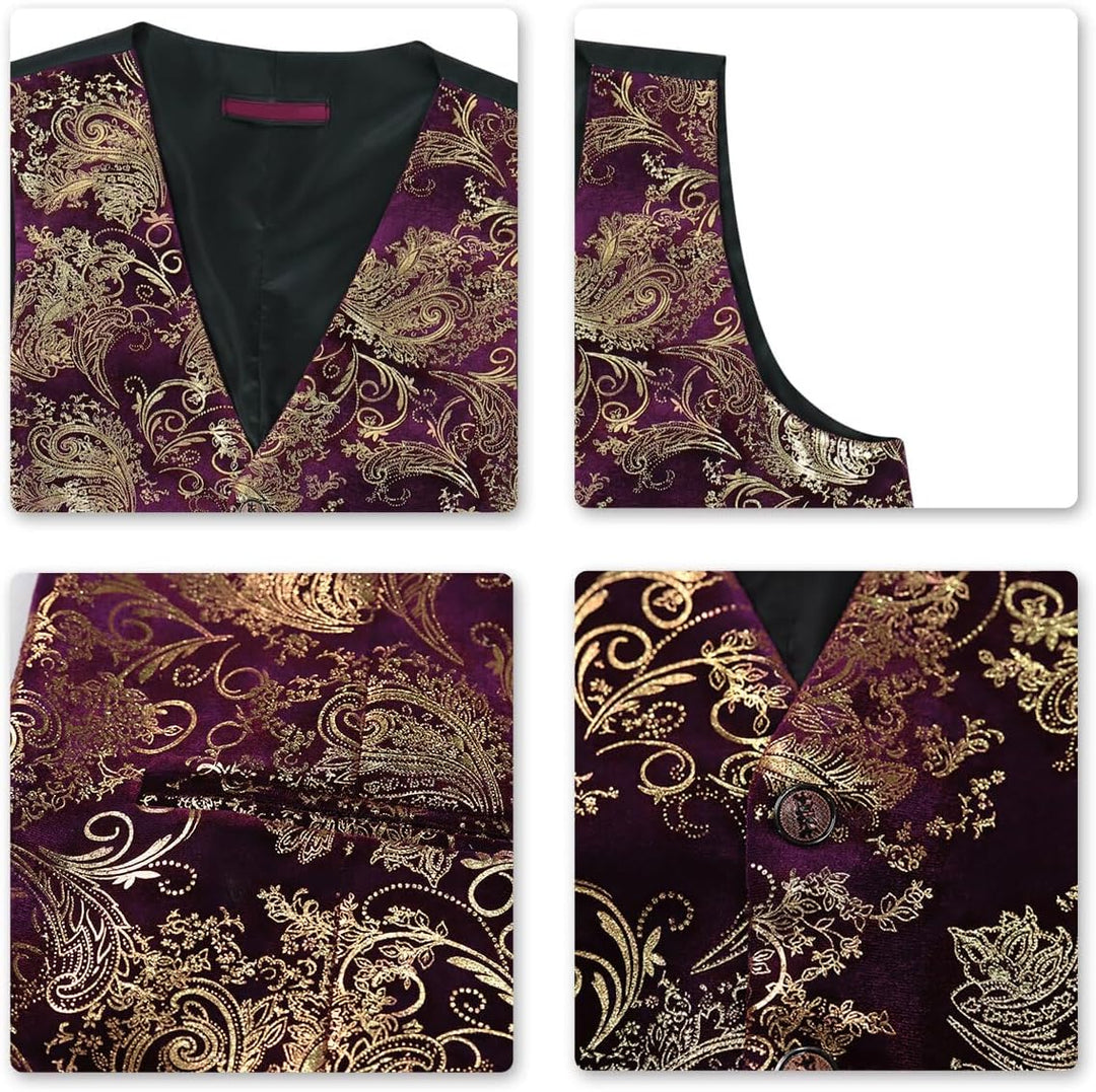 Allthemen Weste Herren Westen Gilet Jacquard Anzugweste für Hochzeit und Party XS Weinrot, XS Weinro