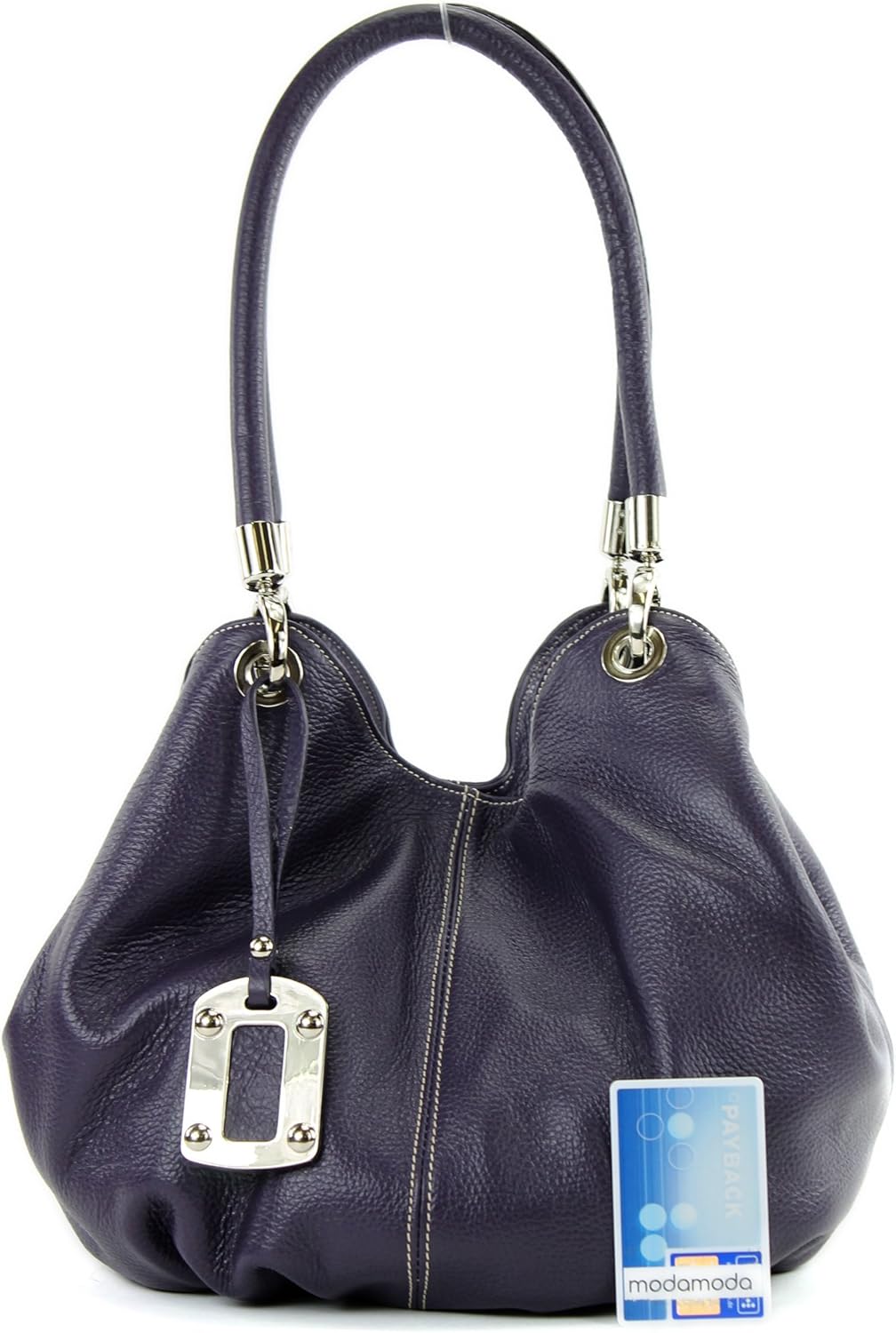 modamoda de - 228 - ital. Beuteltasche aus festem Leder Dunkellila, Dunkellila