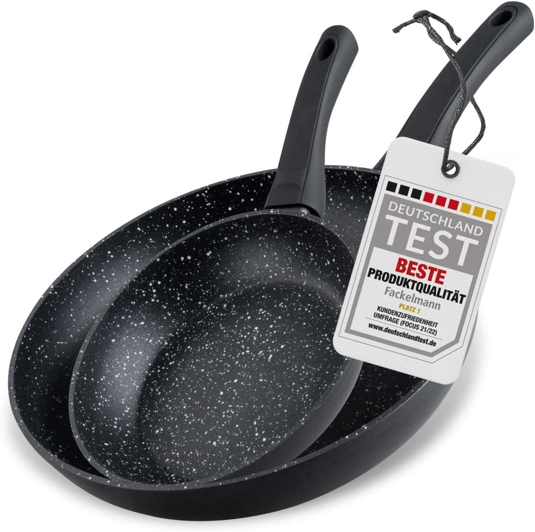 Fackelmann Bratpfannen Set Marble 20 cm & 28 cm, Antihaft-Pfannen aus 90% recyceltem Aluminium mit e