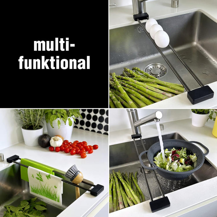 Sanni Shoo Spültuchhalter schwarz, Spülbecken Organizer, Flexibler Lappenhalter für Spülbecken, Spül