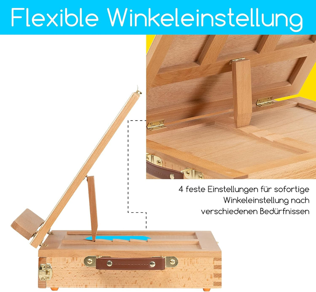 MEEDEN Tischstaffelei Box aus Holz, Portable Sketchbox aus Buchenholz mit Aufbewahrung, Verstellbare