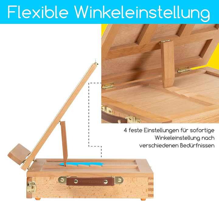 MEEDEN Tischstaffelei Box aus Holz, Portable Sketchbox aus Buchenholz mit Aufbewahrung, Verstellbare
