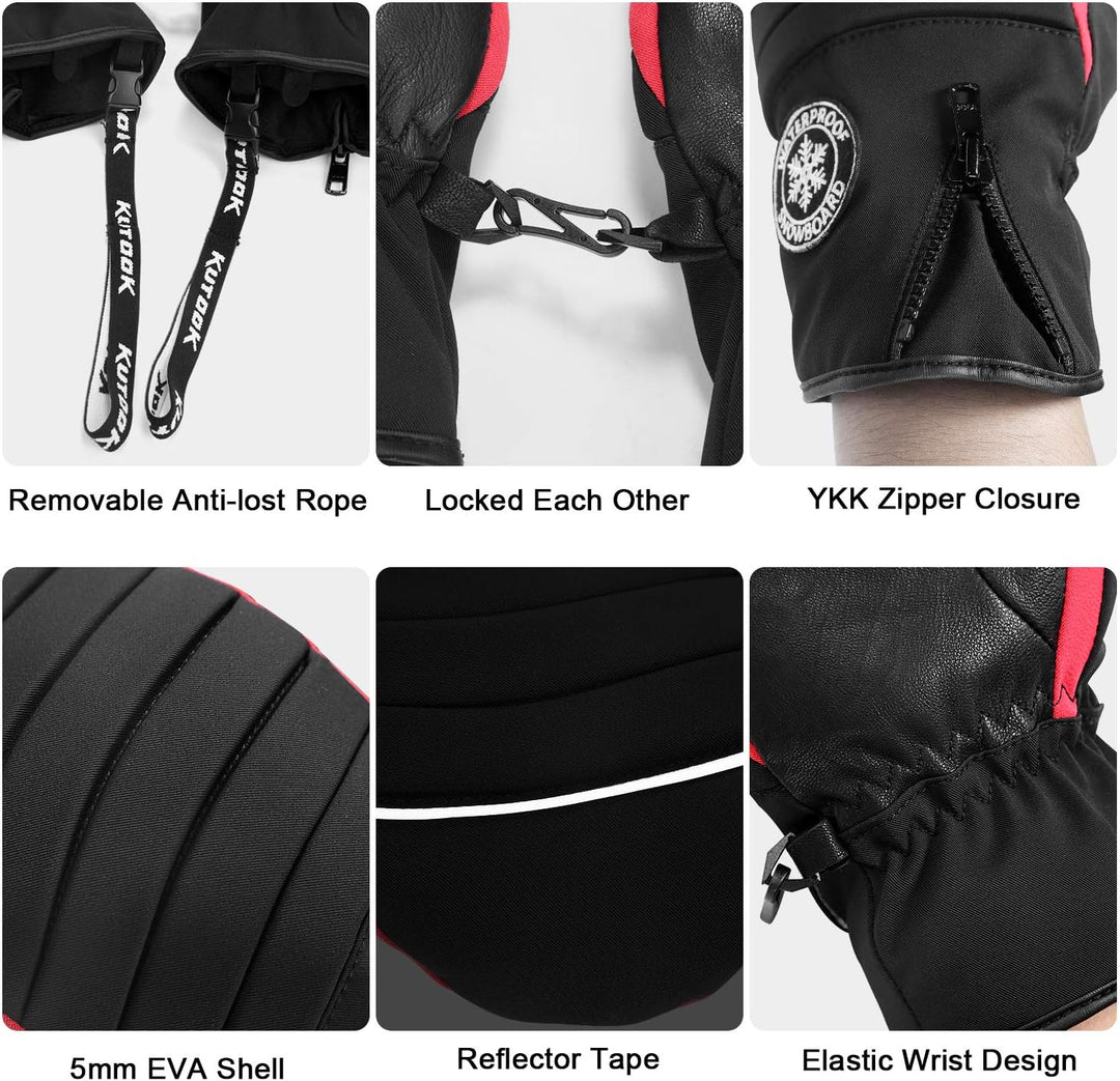 KUTOOK Skihandschuhe Ziegenleder Fäustlinge Wasserdicht Warm Winter Snowboard Handschuhe Winddicht W