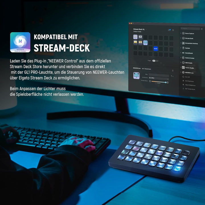 NEEWER GL1 PRO 15,5" Key Light Streaming Licht, Video Licht mit 2,4G, Mac, PC Steuerung und iOS Andr