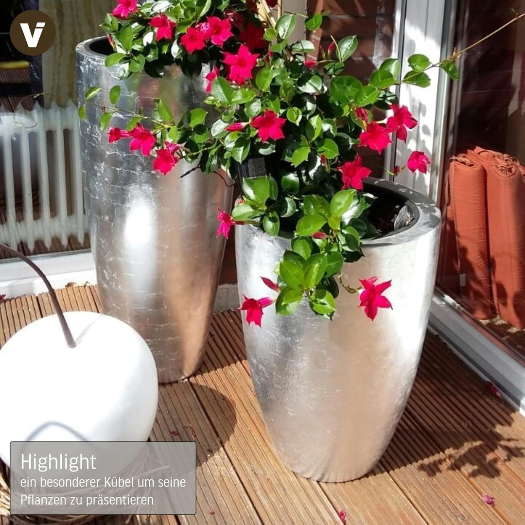 VIVANNO Pflanzkübel Pflanzgefäss Blumenkübel exklusiv Fiberglas Silber Opala - 55 x 40 cm Silber Hoc