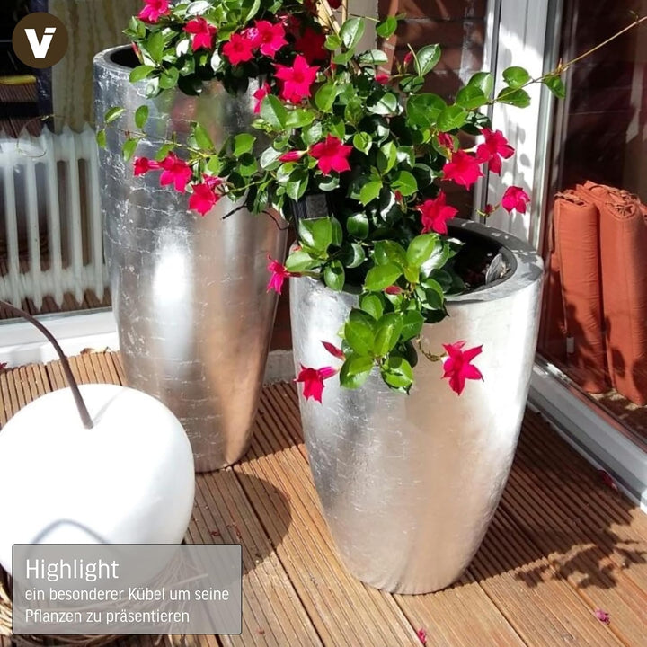 VIVANNO Pflanzkübel Pflanzgefäss Blumenkübel exklusiv Fiberglas Silber Opala - 55 x 40 cm Silber Hoc