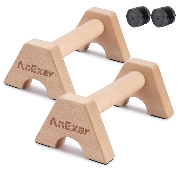 AnExer Liegestützgriffe Holz Parallettes Handstand Griffe für Calisthenics, Rutschfeste Push up Bars