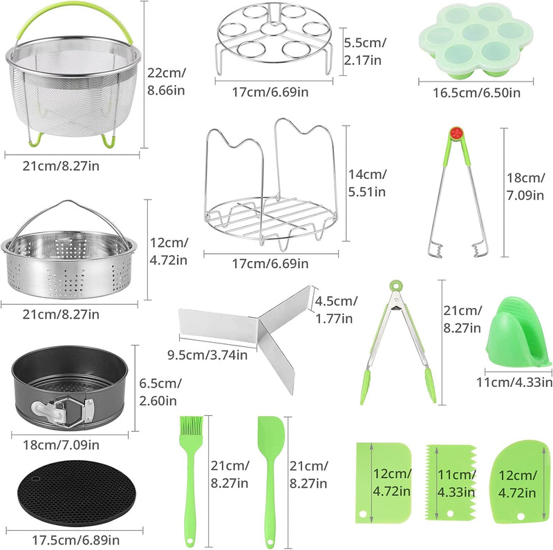 HOMGEN Schnellkochtopf Zubehör 18 Stück 5.3-6.8Qt Netz Dampfkorb Pfanne Untersetzer Eierregal Ofenha