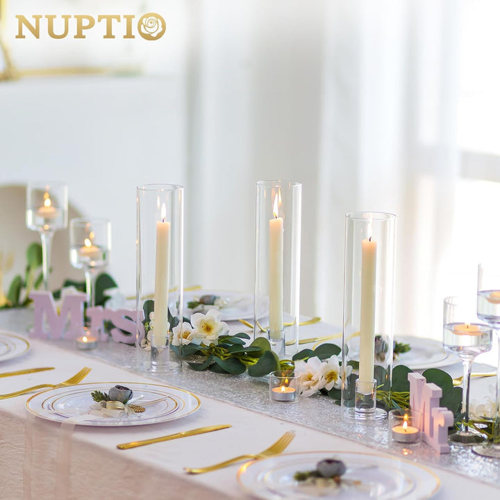 NUPTIO Glaszylinder Kerzenständer Kerzenhalter Glas - 10 Stücke Kegel Kerzenhalter Stabkerze Pack fü