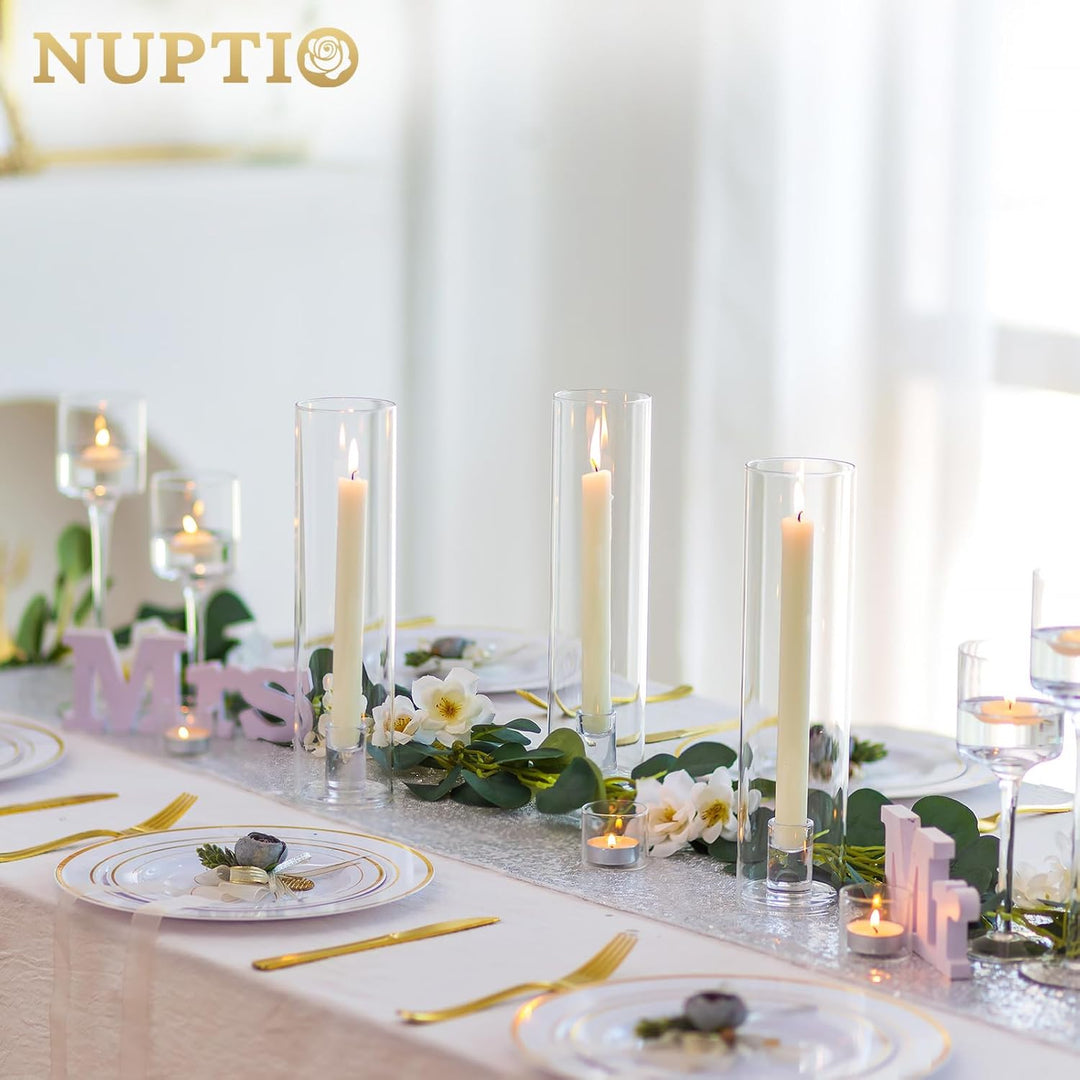 NUPTIO Glaszylinder Kerzenständer Kerzenhalter Glas - 10 Stücke Kegel Kerzenhalter Stabkerze Pack fü