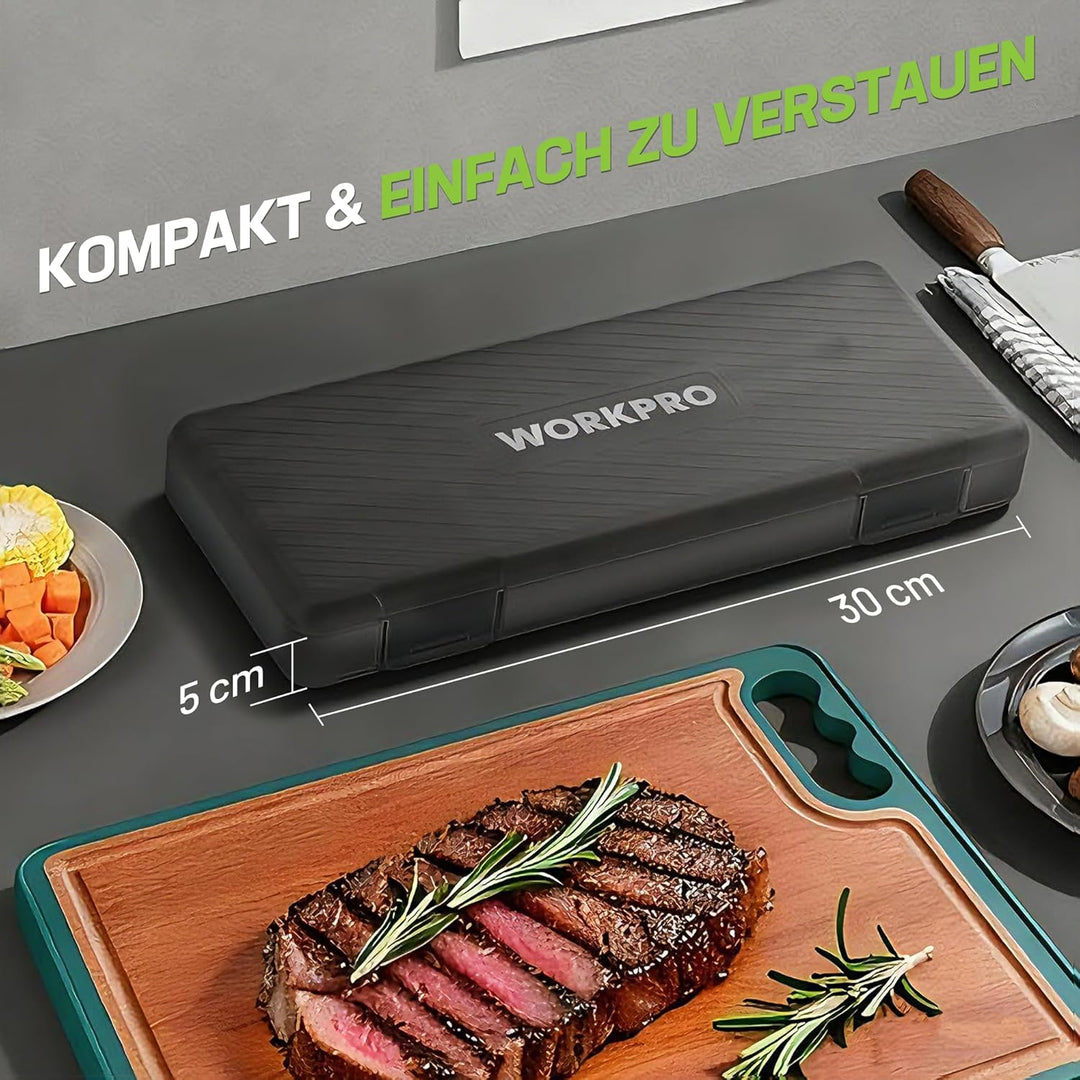 WORKPRO Elektromesser 8V, Kabelloses Küchenmesser mit 2 Edelstahlklingen, Elektrisches Messer mit Ga