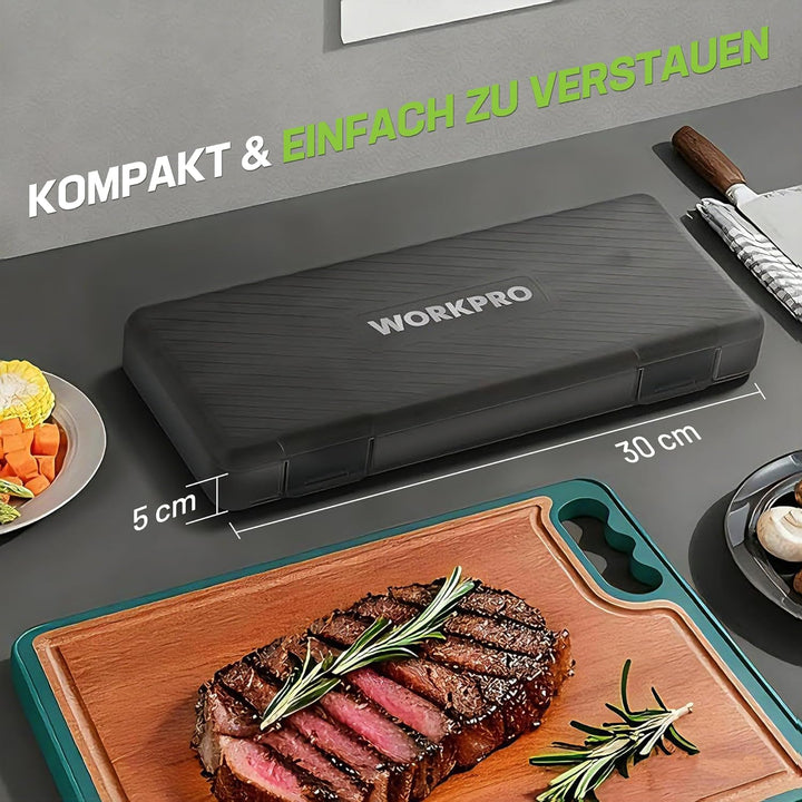 WORKPRO Elektromesser 8V, Kabelloses Küchenmesser mit 2 Edelstahlklingen, Elektrisches Messer mit Ga
