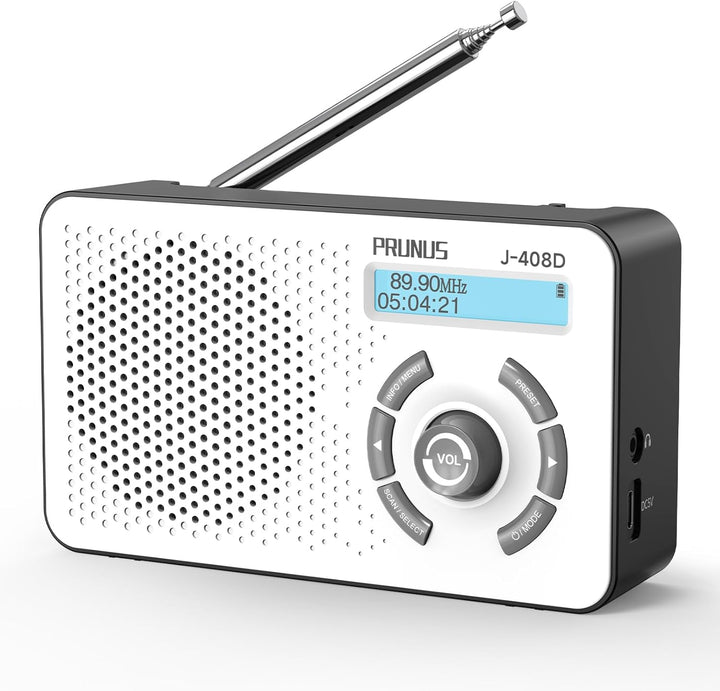 PRUNUS J-408 UKW DAB Radio mit Bluetooth 5.3, DAB Plus Radio Batteriebetrieben oder 2000mAh Akkubetr