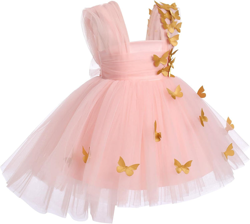 FYMNSI Baby Mädchen Prinzessin Kleid Blumenmädchenkleid Taufkleid Kleinkinder Schmetterling Festlich