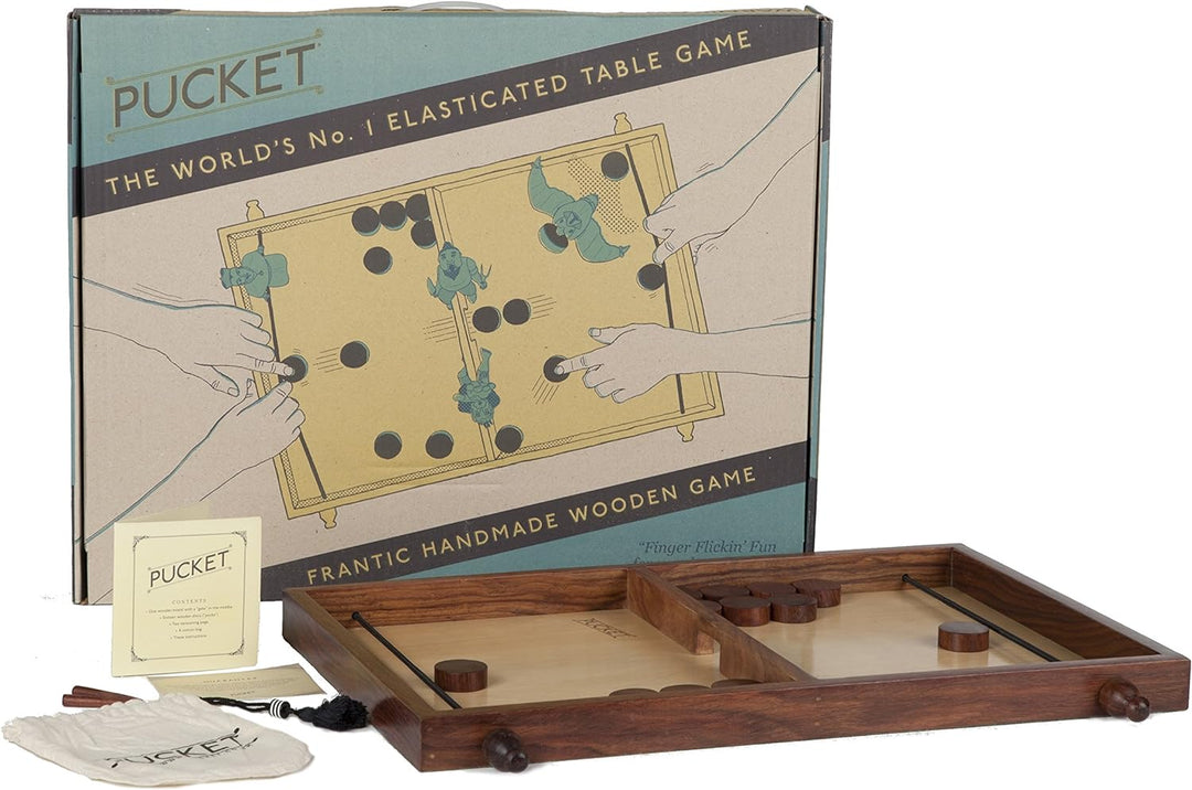ET Games Pucket – Brettspiel Aus Holz – Katapult- Und Scheibenherausforderung Für Zwei Spieler –