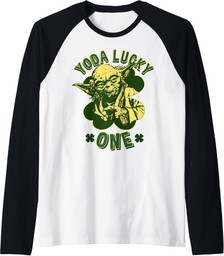 Star Wars St. Patrick's Day Yoda Lucky One Retro Clover Raglan