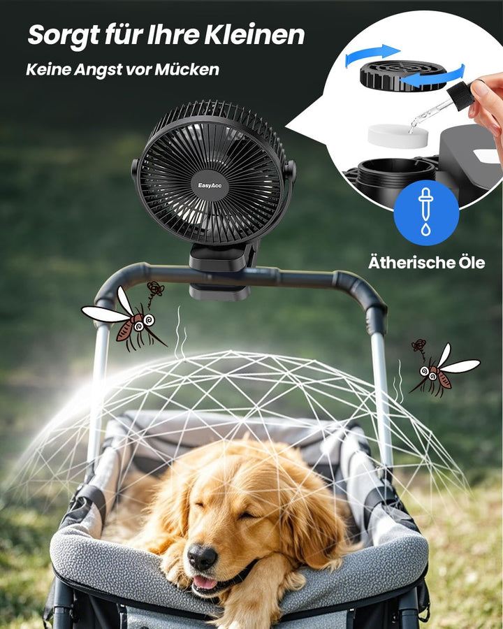 EasyAcc Ventilator mit Clip, 10000mAh USB-Ventilator, 3-in-1-Tischventilator mit 5 Geschwindigkeiten