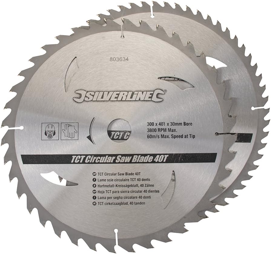 Silverline - Hartmetall-Kreissägeblätter mit 40 und 60 Zähnen, Doppelpckg. 300 x 30, Reduzierringe: